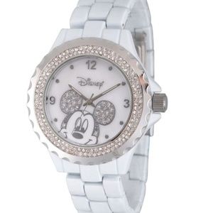 Disney Mickey Mouse Women's White Enamel Sparkle Alloy Watch - White